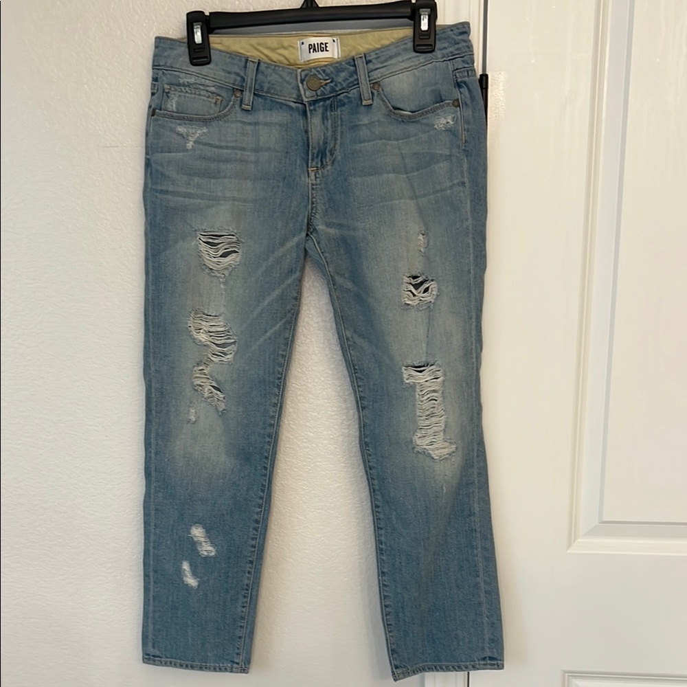 PAIGE Ankle Cropped Distressed Jeans